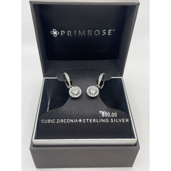 PRIMROSE Cubic Zirconia Sterling Silver Dangle Round Earrings New - Picture 1 of 7